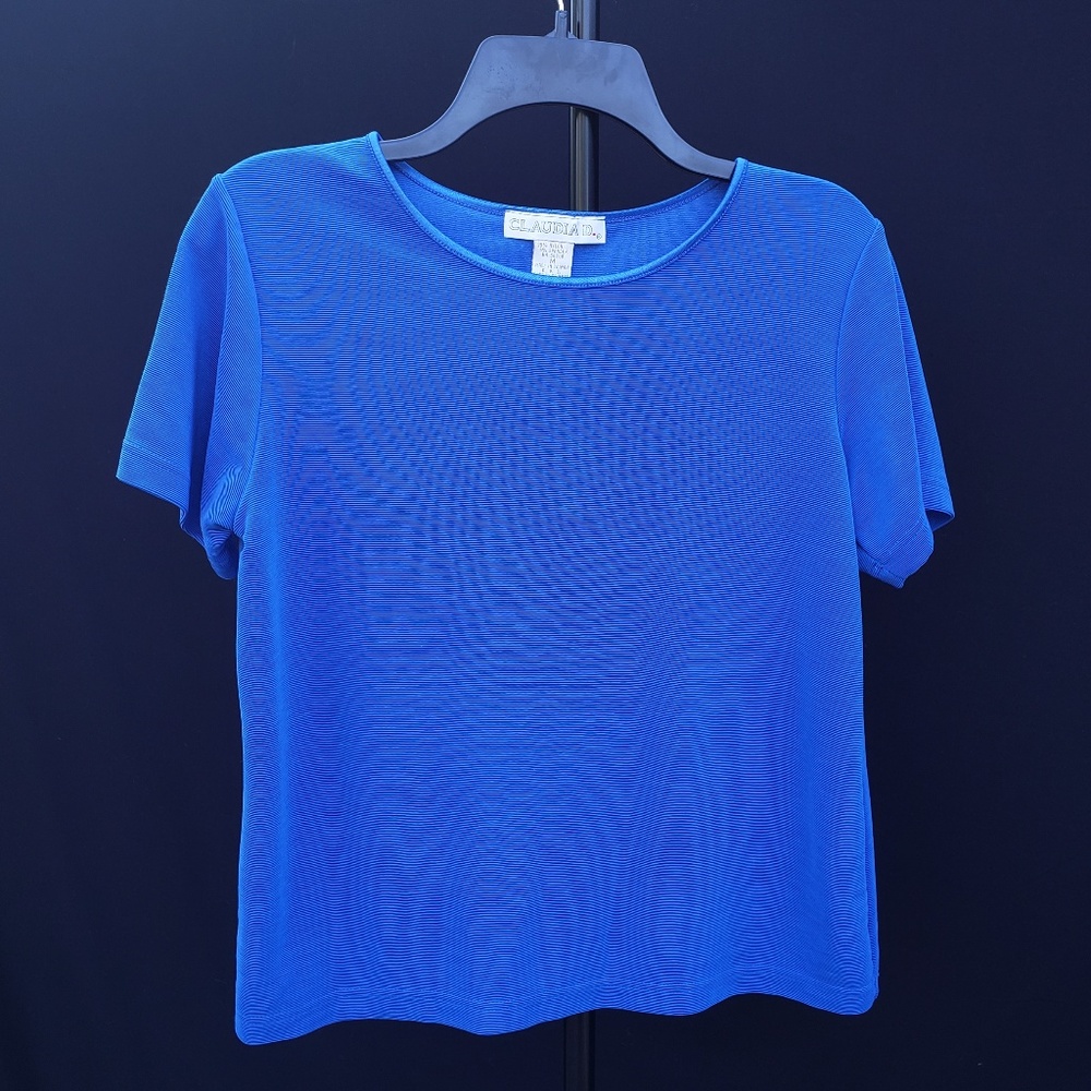 Ribbed/Textured Shiny Blue Top - M